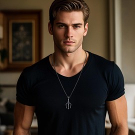 URONE Poseidon Trident Necklace Sterling Silver Poseidon Pendant Ancient Greek Amulet Jewelry Gifts for Men Sailor