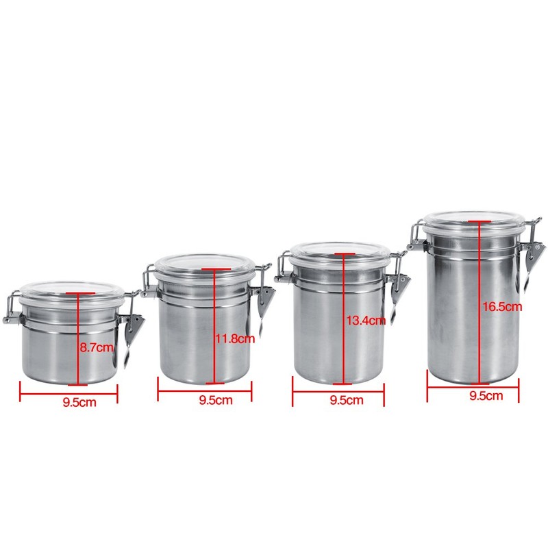 4pc Stainless Steel Canister Set with Clear Acrylic Lids &