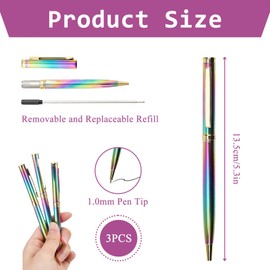 3 Pcs Rainbow Ballpoint Pen, Biro Pens, Gradient Rainbow Metal Retractable with Black Ink, Ideal for Office Home School, Stylish Quick Dry Ink Pens for Smooth Writing, Excellent Gift for Men & Women
