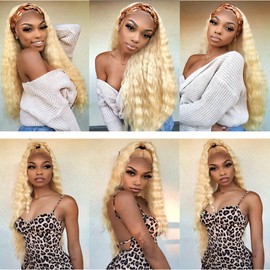 Blonde Deep Wave Bundles 613 Human Hair Bundles 22 24 26 Inch Double Weft Brazilian Hair Honey Blonde Bundles Silky Soft for Women 613 Deep Curly Bundles