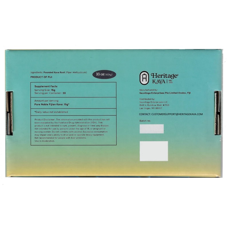 Heritage Kava Premium Fiji Noble Kava Root Powder 16 Oz/1LB