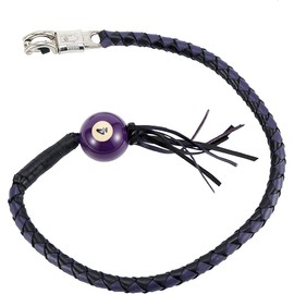 Dream Apparel 42" Leather Motorcycle Get Back Whip for Handlebar Fringed Biker Whip With Pool Ball, Black and Purple