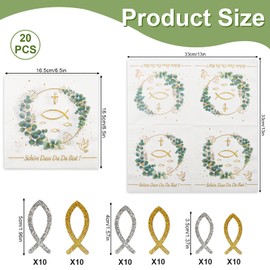 FAINCA Pack of 40 Christening Napkins, 16.5 x 16.5 cm Napkins, Eucalyptus Green Napkins, Communion Napkins, with 60 Wooden Fish Decoration Napkins, for Communion