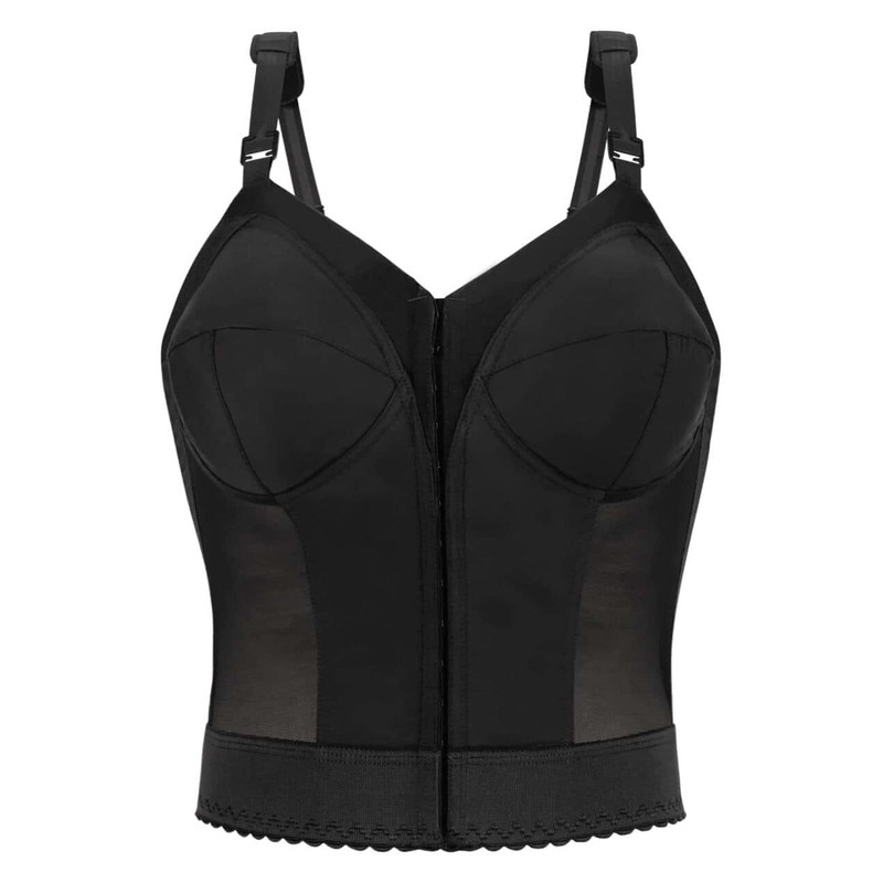 EXQUISITE FORM Women's Front Close Longline Bra 5107530, Black, 42DD