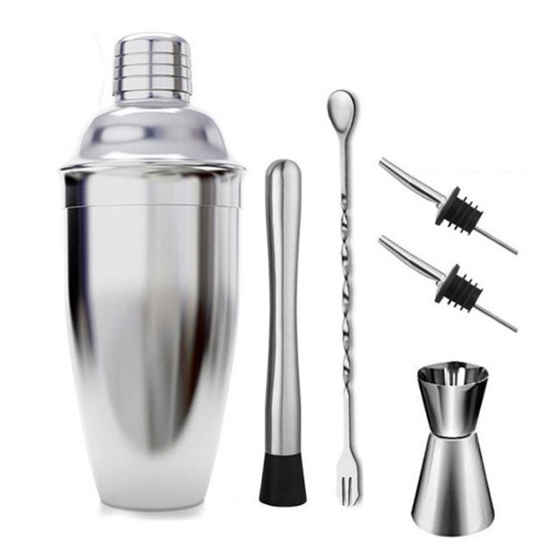 6Pcs Bartender Kit Stainless Steel Cocktail Shaker Mixing Stick Bar