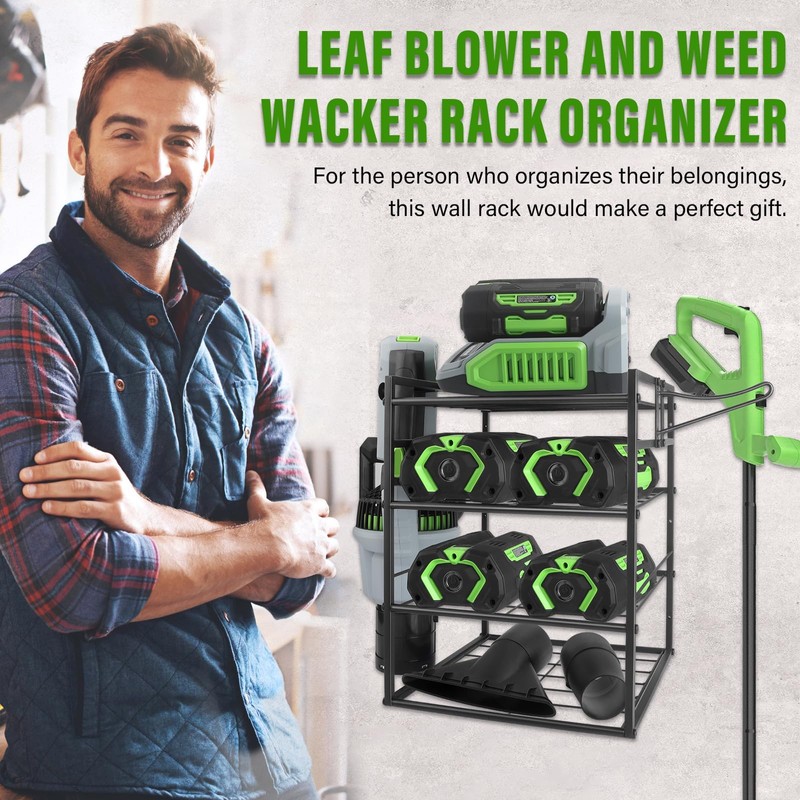 Black Alloy Steel Power Tool Organizer Wall Mount, 4-Tier Shelf,