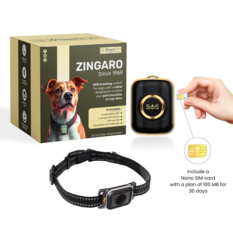 Zingaro GPS Tracker for Dogs – No Subscription – Waterproof,