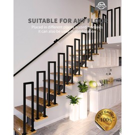 Hand Rails for Outdoor Steps, Matte Black U Shaped Handrails for Indoor Stairs, Non-Slip Stair Railing Industrial Wrought Iron Railing for Stairs Garden Loft Corridor, 1Pcs(Tall:95cm/3.1ft)