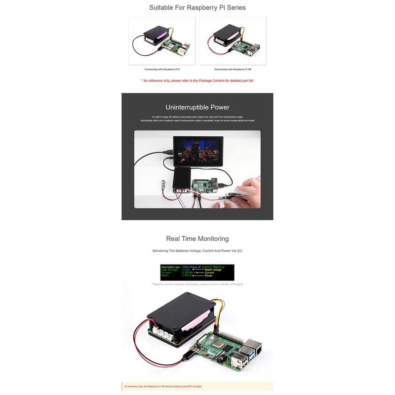 Uninterruptible Power Supply (UPS) Module for Raspberry Pi/Jetson Nano Supports