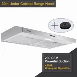 SNDOAS Under Cabinet Range Hood 30 inch Stainless Steel 230CFM Stove Vent w/LED