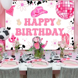 7 * 5ft Disco Cowgirl Birthday Party Backdrop Decorations Space Cowgirl Birthday Party Decorations Last Disco Western Cowgirl Happy Birthday Backdrop with Groovy Disco Ball Decor for Girl