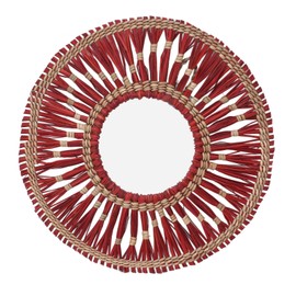 Woven Wall Mirror Decorative Hanging Round Seagrass Wall Mirror for Bedroom Living Room Home Decoration Red