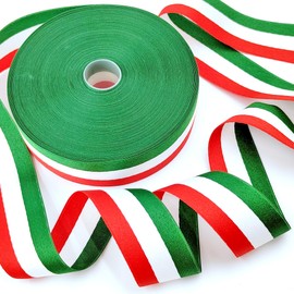 Voya 2Pcs Green/White/Red Ribbon - Ribbon for Crafts and Decorations, Vibrant Colors & Durable, Perfect for Fiesta Parties, Parades, and DIY Projects (Red/White/Green, 1.1/2"-50 Yds)