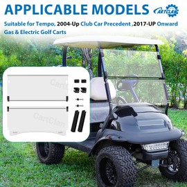 Golf Cart Windshield, Golf Cart Foldable Windshield Suitable for 2004-Up Club Car Precedent, Onward, Tempo Golf Carts, Foldable Clear Windshield Replacement, PC UV Resistant