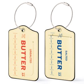 Laffact Butter Stick Luggage Tag - 2Sets Funny Kitchen Inspired Airport ID Badge Tag, Double Fabric PU Leather Luggage Label Information Card Steel Loop for Suitcases Handbags Backpacks Birthday Gifts