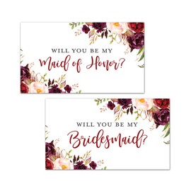 Burgundy Floral Bridesmaid Proposal Mini Champagne Bottle Labels - Set of 12