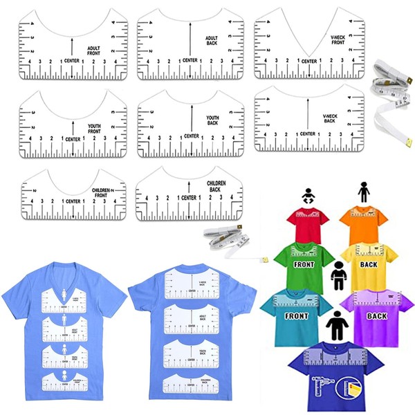 8 Pieces Guide PVC Transparent Rulers, T-Shirt Alignment Ruler, Stencil Ruler, T-Shirt Alignment Tools, Transparent Ruler, T-Shirt Instructions Ruler, for Fabric Cutting Designs