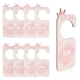 8pcs Wooden Baby Closet Dividers, Basswood Newborn Wardrobe Organizer Double-Side Baby Hanger Dividers by Clothing Sizes Baby Nursery Hanger Separators for New Mom Dad Parents (Crown) ﻿