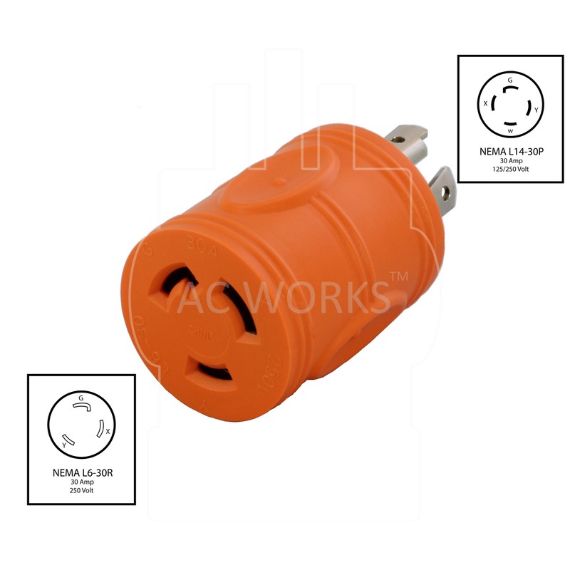 AC WORKS 4-Prong 30Amp 125/250Volt NEMA L14-30P Locking Plug to