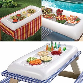 2 Packs Inflatable Pool Table Serving Bar - Large Buffet Tray Server with Drain Plug - Keep Your Salads & Beverages Ice Cold - for Parties Indoor & Outdoor Use