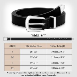 VONMELLI Women Skinny Leather Belt for Jeans Dress Black Thin Waist Belt Ladies Belt with Sliver Buckle, M