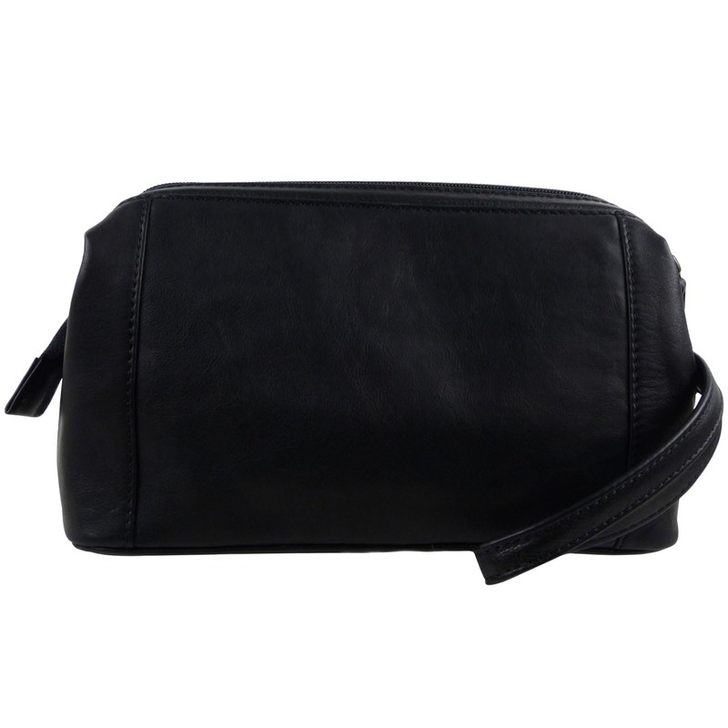 Oakridge Leather Mens Top Frame Washbag/Toiletry Bag - Black