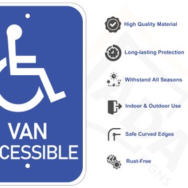 ADA CENTRAL SIGNS - Handicap Van Accessible Sign - ADA Compliant Digitally Printed Text Wall Signs - Safety Signs for Public parking, Office, Hospital, and Apartment - 12" x 18" - Blue
