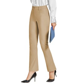 ChinFun Women's Yoga Dress Pants High Waist Stretchy Work Slacks Business Casual Straight Leg Trousers Petite Regular with 4 Pockets Khaki Size S