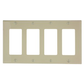 Leviton 80412-NI 4-Gang Decora/GFCI Device Wallplate, Standard Size, Thermoplastic Nylon, Device Mount, Ivory