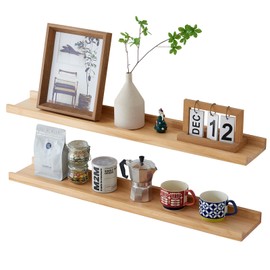 OAKERLAND Long Floating Shelves 36 inch, Set of 2 Rustic Pine Wood Wall Shelves for Bathroom, Living Room, Bedroom and Kitchen, Picture Ledge for Storage,Books,Room Decor,6x36 inch