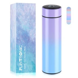 Flintronic Thermos Flask, 500 ml Water Bottle Vacuum Insulated Cup 304 Stainless Steel, LCD Touchscreen Temperature Display, Smart Cup Sealing Bottle Ideal for Hot and Cold - Gradient Purple