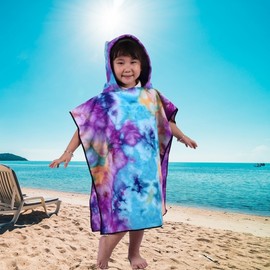 Kids Lightweight Tie-Dye Microfiber Hooded Beach Poncho Bath Towel Cape 60x60cm/Kids Tie-Dye Yellow 4ea