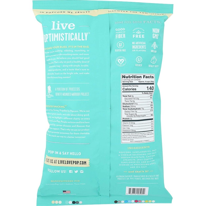 Live Love Pop, Popcorn Salt and Vinegar, 4.4 oz (Three