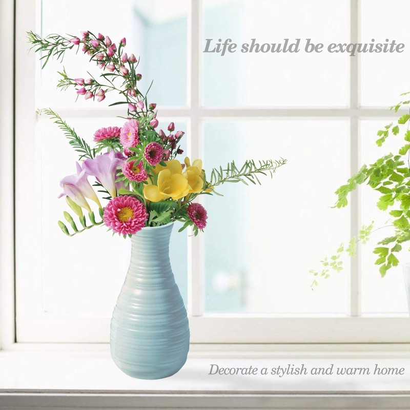 Unbreakable Vase for Flowers, Ceramic Look Plastic Vase for Home