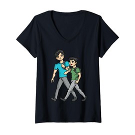 Womens Cartoon Characters Walking Fun Cartoon For Kids V-Neck T-Shirt