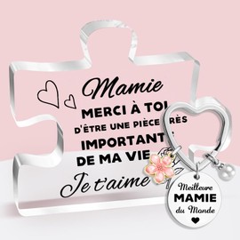 Cadeau Mamie, Grandma Gifts,Cadeau Fete des Mere,Gravure Acrylique Bloc Puzzle, Cadeau Grand-mère, Cadeaux Noël Pour Mamie, Cadeau Fete des Grands Meres, Cadeau Anniversaire Mamie