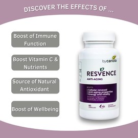 BY CARIOLA Resvence Resveratrol Supplement Capsules - Antioxidant - Boost Immune System - Energy & Vitality - Cellular Renewal - Supports General Wellbeing - Resveratrol - Camu Camu - 60 Caps