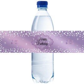 ROSTYAKZ 32pcs Purple Happy Birthday Water Bottle Labels, Diamond Purple Glitter Cheers to 16/21/30/40 Years Birthday Stickers, Happy Birthday/Anniversary Water Bottle Lables for Women Girl