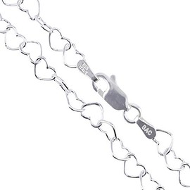 Sterling Silver Italian Love Heart Chain 4mm Solid 925 Italy Infinity Promise Bracelet Anklet 7"