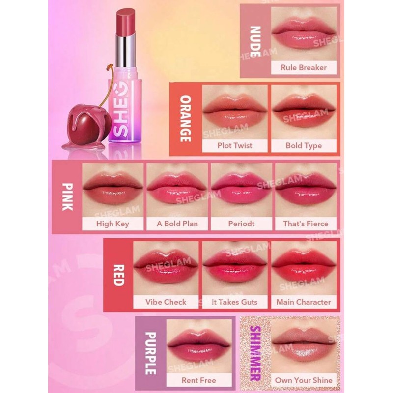SHEGLAM Lápiz Labial Varios Tonos Efecto Espejo (High key, 2.5