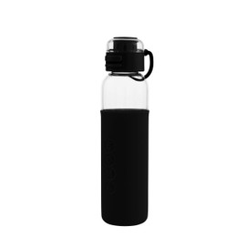 SOMA Glass Water Bottle with Silicone Sleeve, Sport Cap, 17-ounce, Black