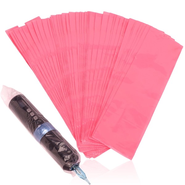 200 Pieces Tattoo Pen Covers, Waterproof Disposable Tattoo Pen Protective Bag for Beauty Salon, Pink