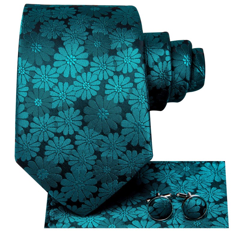 Hi-Tie Men Tie Set Silk Necktie with Pocket Square Cufflinks