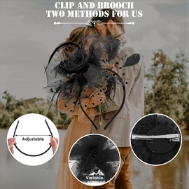 WLLHYF WLLHYF Fascinators Hat 1920s Flower Mesh Feathers Hair Clip Tea Party Hats Feather Headband Fascinators Hats for Women, Black, One Size