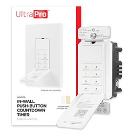 UltraPro Wall Push Timer, 8 Easy-to-use preset, Countdown Options, Manual ON/Off Buttons overrides, Indoor or Outdoor Lighting â 40989, 1 Pack, White