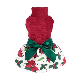 Fitwarm Christmas Poinsettia Flower Dog Costume Dog Christmas Outfits Girl Dog Holiday Dress Lightweight Velvet Turtleneck Puppy Clothes Pet Apparel Doggie One-Piece Cat Clothing Red Medium