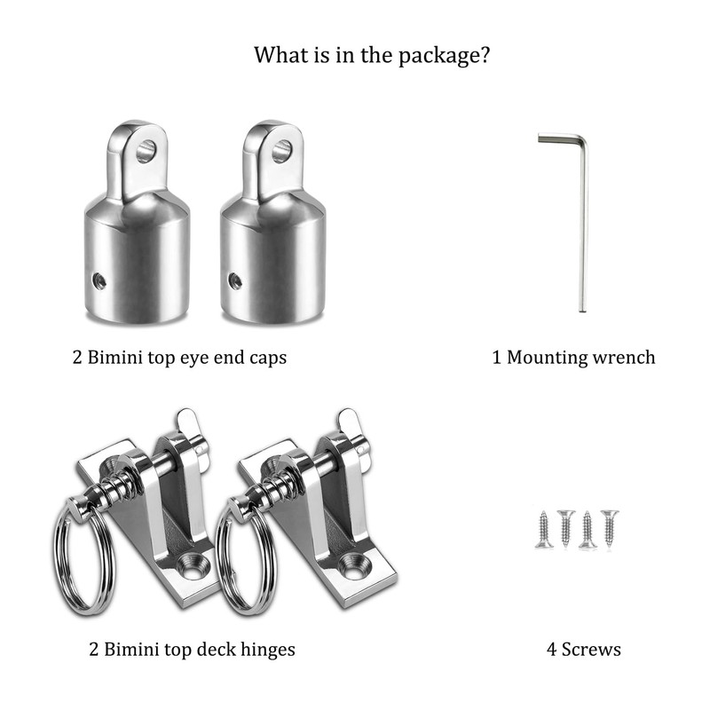 TINGZHIGO 2 Bimini Top Deck Hinges and 2 Eye End