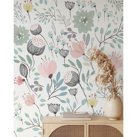 Coloritto Pastel Floral Wallpaper | Removable Self Adhesive Botanical Wallpaper | Floral Peel and Stick Wallpaper (1 roll 24" W x 144" H)