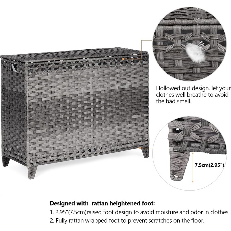 Laundry Hamper with 4 Removable Liner Bags; 176L Handwoven Rattan