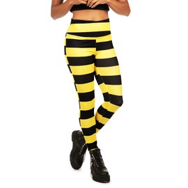 Tipsy Elves Bumble Bee Striped High Waisted Leggings w/Keypocket at Waistband for Women Size Medium